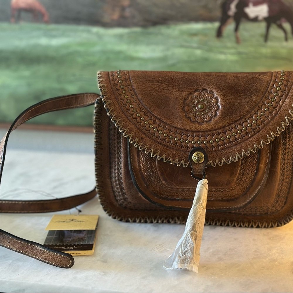 Patrica Nash Tan/Brown Italian Leather Western Bag NWT